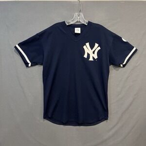 Majestic New York Yankees Jersey Mens L Navy Blue #19 V-Neck USA Made
